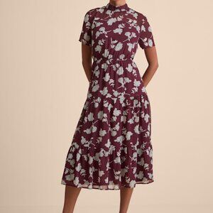 Lulus Floral Dressed Up Burgundy Floral Print Midi Dress Red - Size M